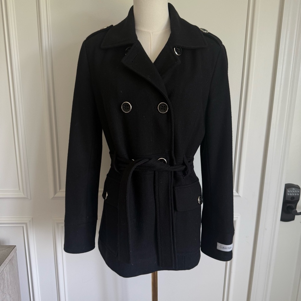 Calvin Klein Black Peacoat Double-Breasted Wool size 2